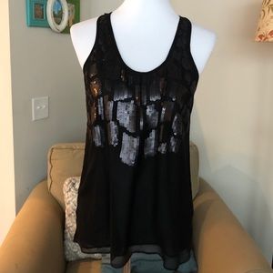 Black Silk Sequin Embellished Top